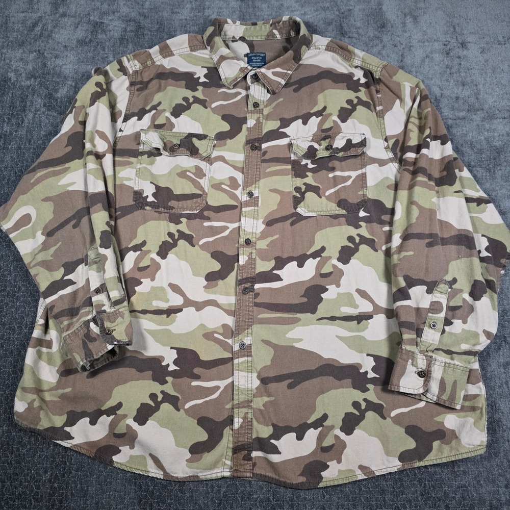 Faded Glory Mens 3XL Camo Long Sleeve Button Up Cotton Shirt Camouflage Print